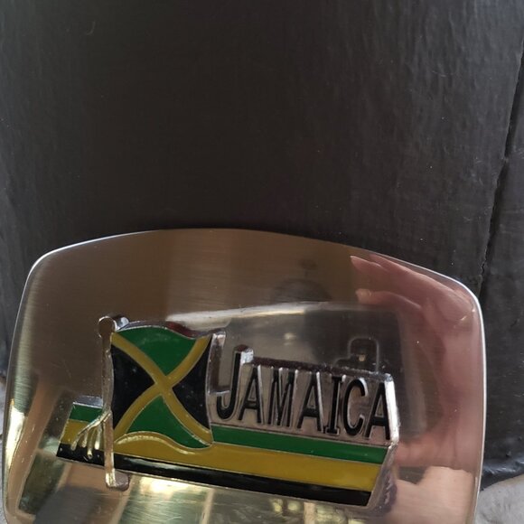 Jamaica Flag  Belt Buckle - Silver Metal- Vintage - Picture 4 of 5